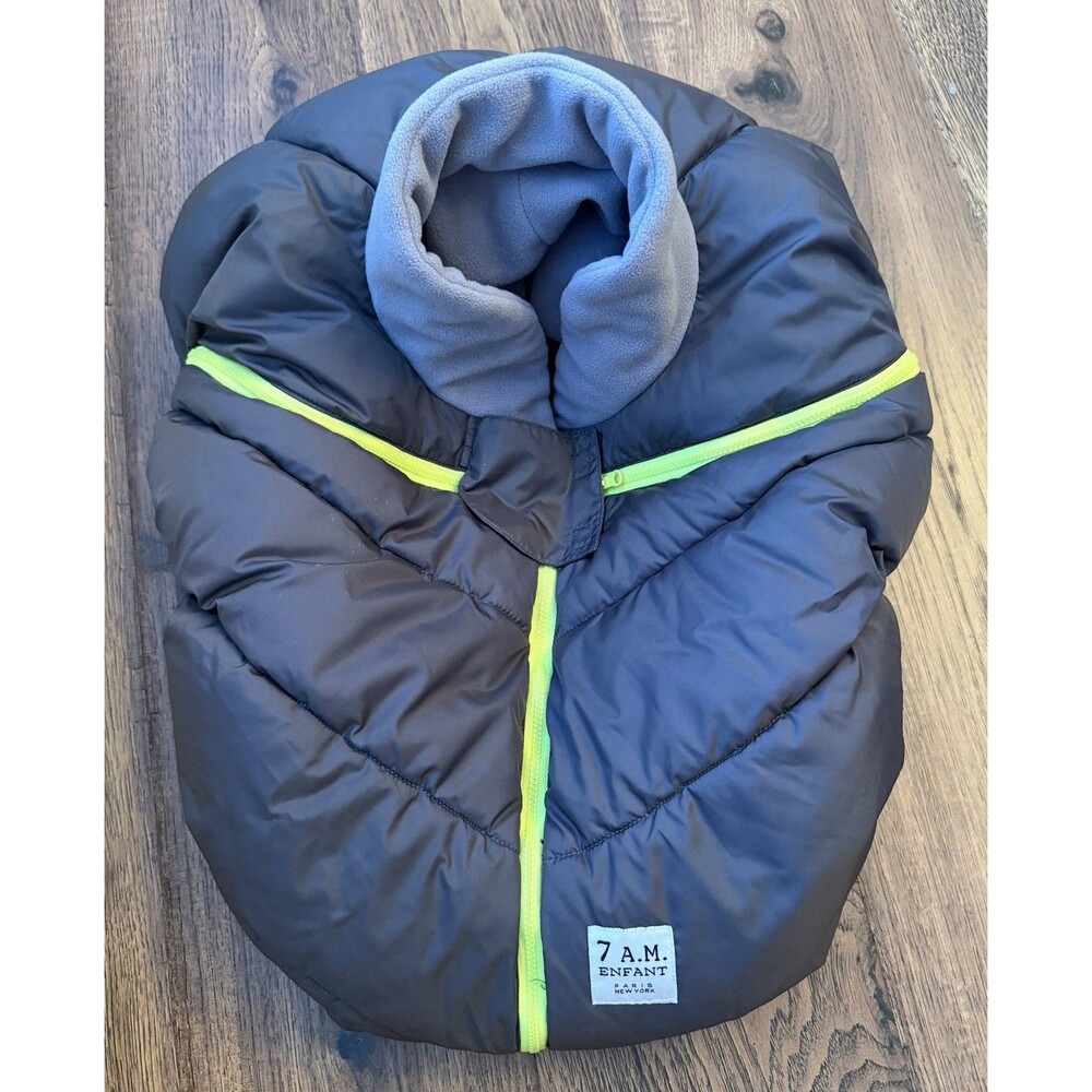 7 AM Enfant Cocoon Infant Car Seat Cover Gray Neon Yellow Fleece 0–12 Months